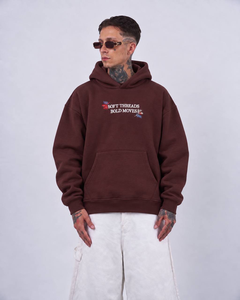 Brane Oversize Kesim Özel Tasarım Unisex Hoodie - Bordo - Görsel 2