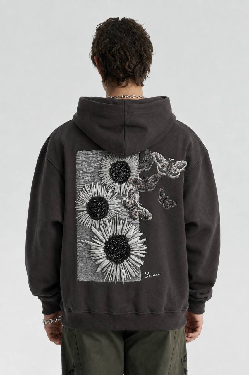 Butterfly Oversize Kesim Özel Tasarım Unisex Hoodie - Kahverengi