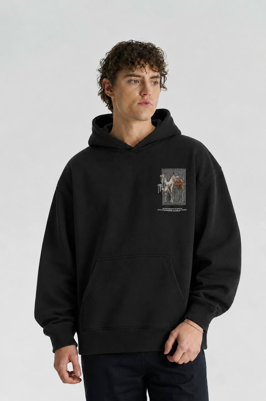 Camel Oversize Kesim Özel Tasarım Unisex Hoodie - Siyah - Görsel 2