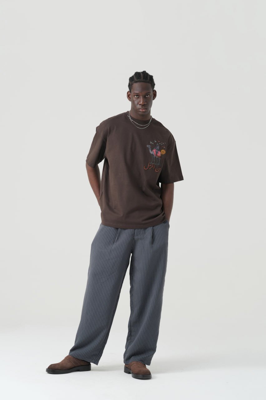 Camel Oversize Kesim Unisex Tişört Özel Tasaırm - Kahverengi