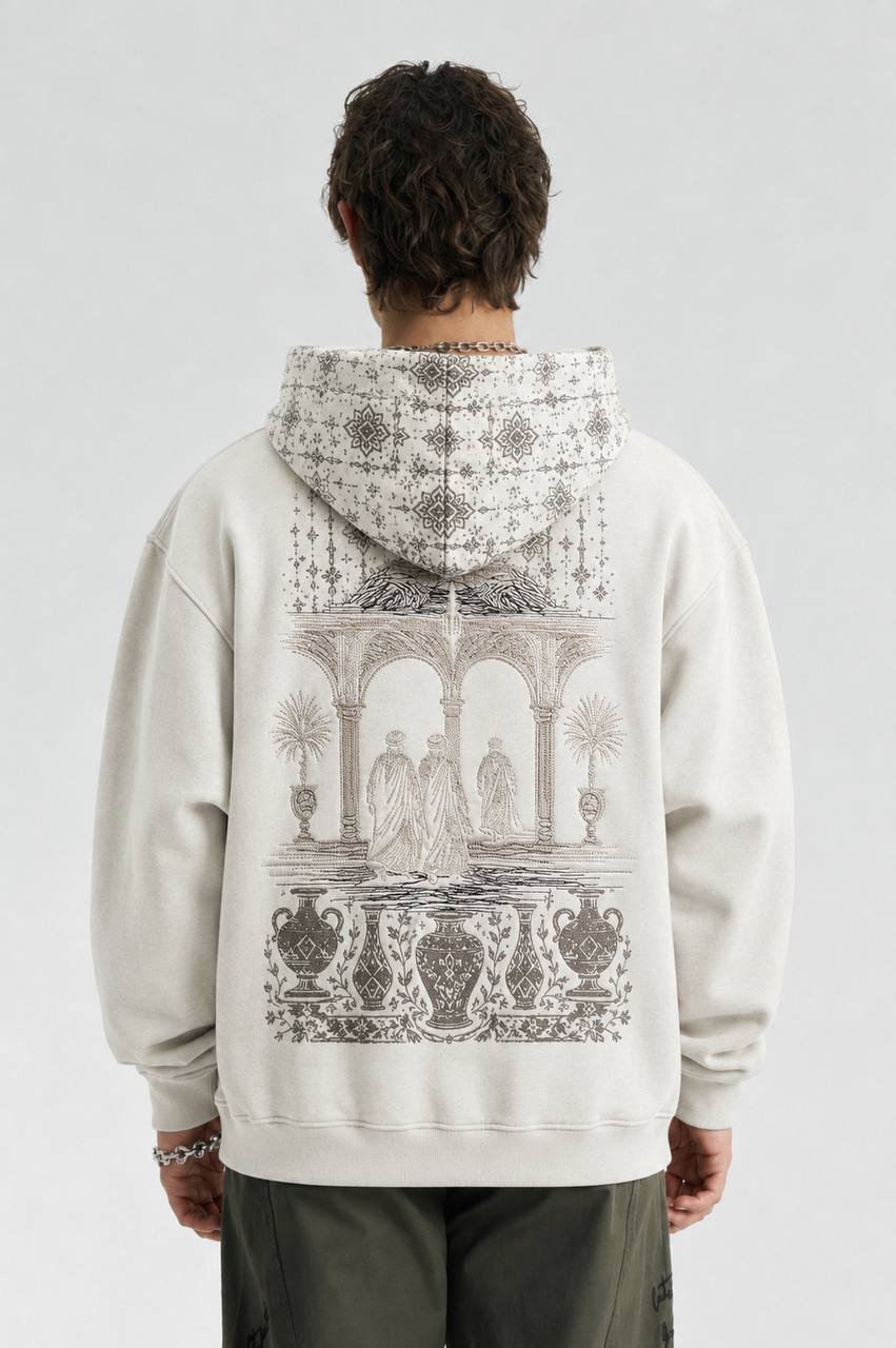 Desert Oversize Kesim Özel Tasarım Unisex Hoodie - Krem