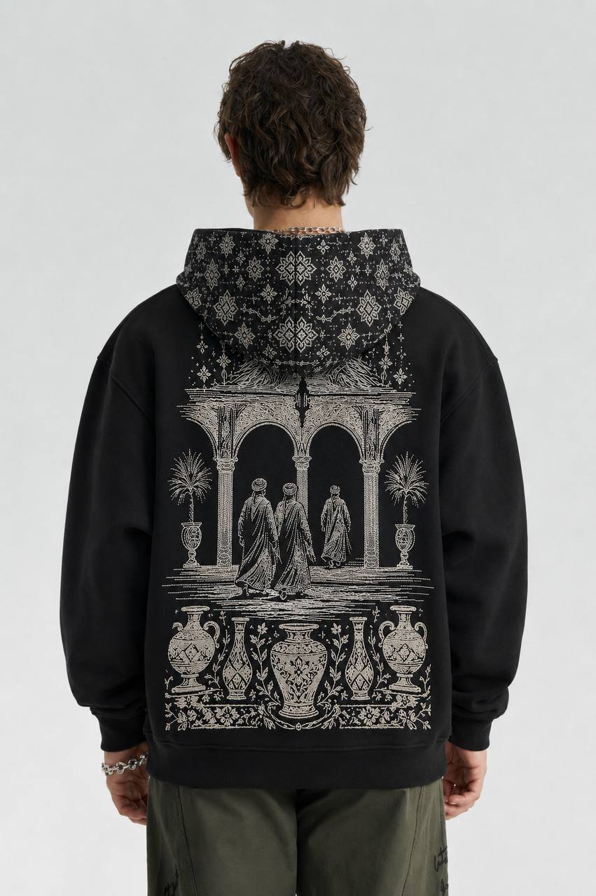 Desert Oversize Kesim Özel Tasarım Unisex Hoodie - Siyah