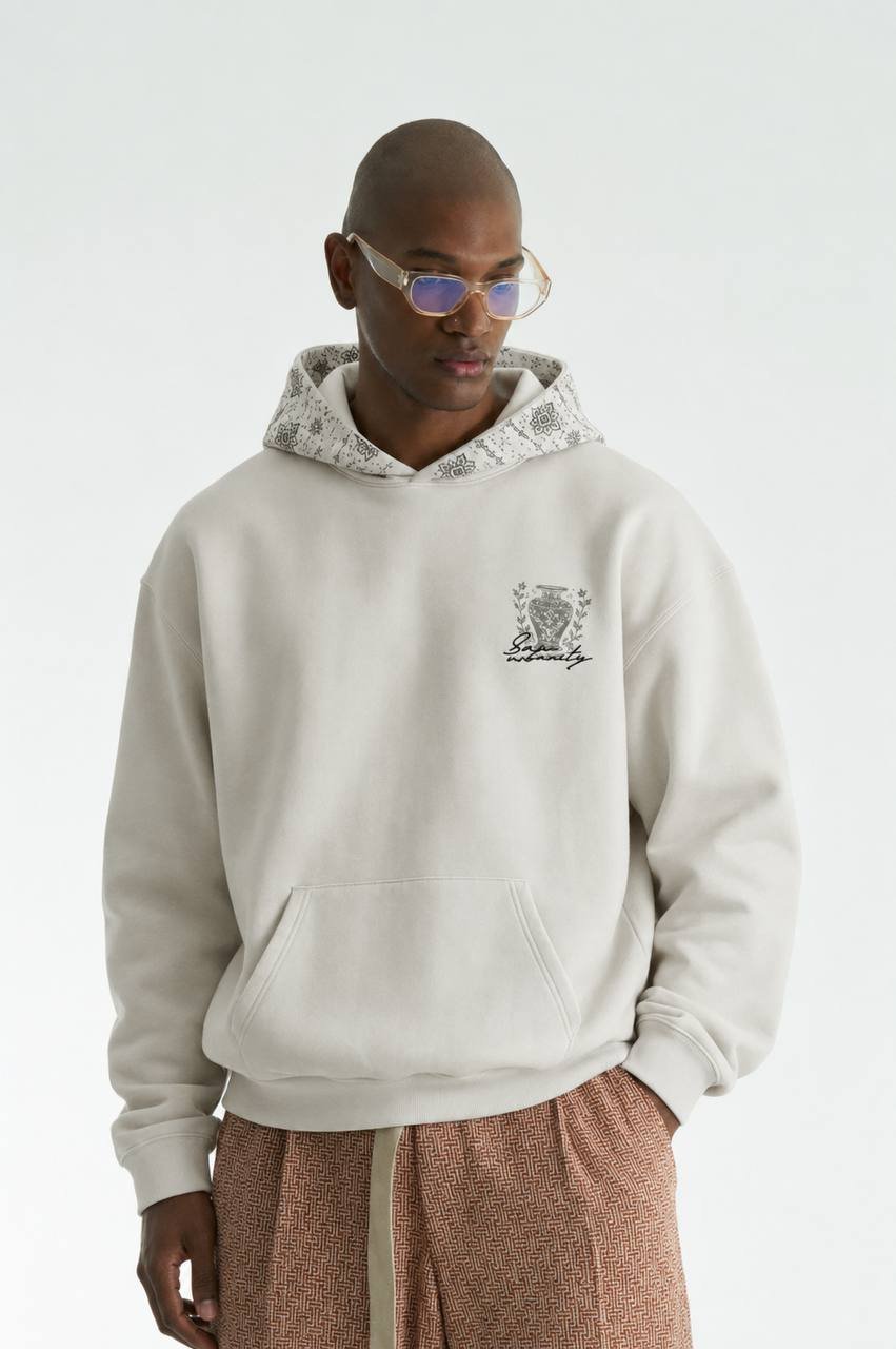 Desert Oversize Kesim Özel Tasarım Unisex Hoodie - Krem - Görsel 2