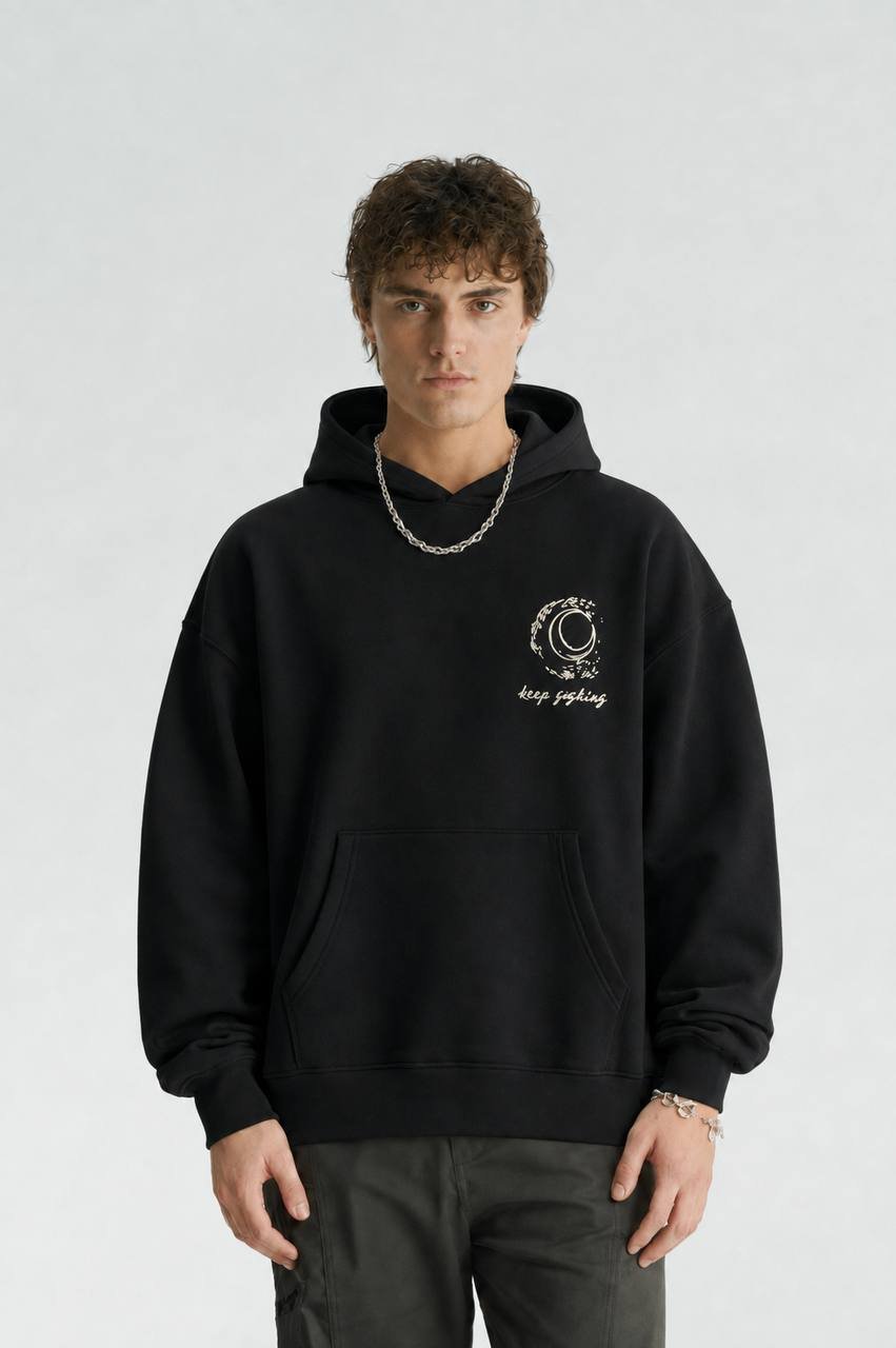Dora Oversize Kesim Özel Tasarım Unisex Hoodie - Siyah - Görsel 2