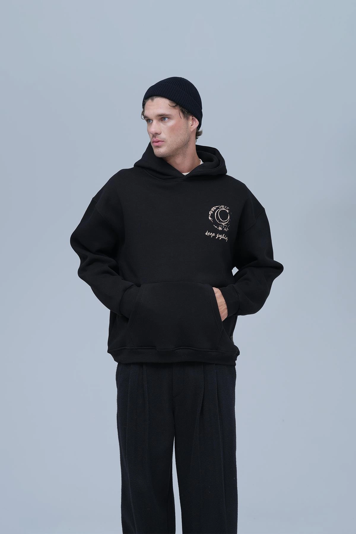 Dora Oversize Kesim Özel Tasarım Unisex Hoodie - Siyah - Görsel 2