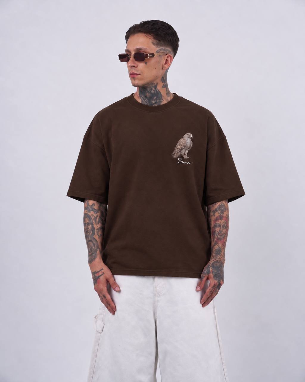 Eagle Oversize Kesim Özel Tasarım Unisex Tişört - Kahverengi - Görsel 2