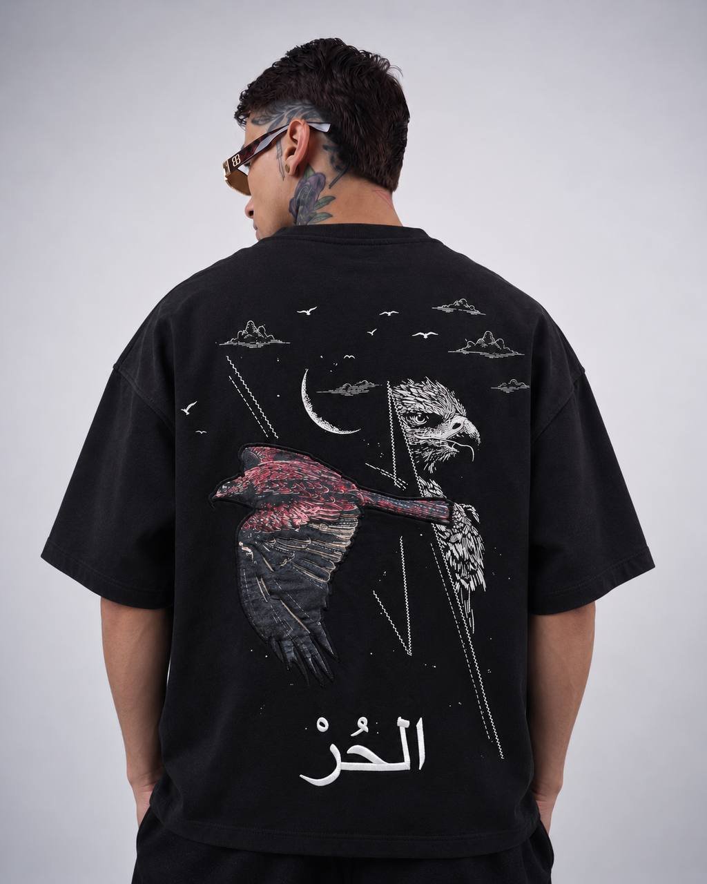 Eagle Oversize Kesim Özel Tasarım Unisex Tişört - Siyah