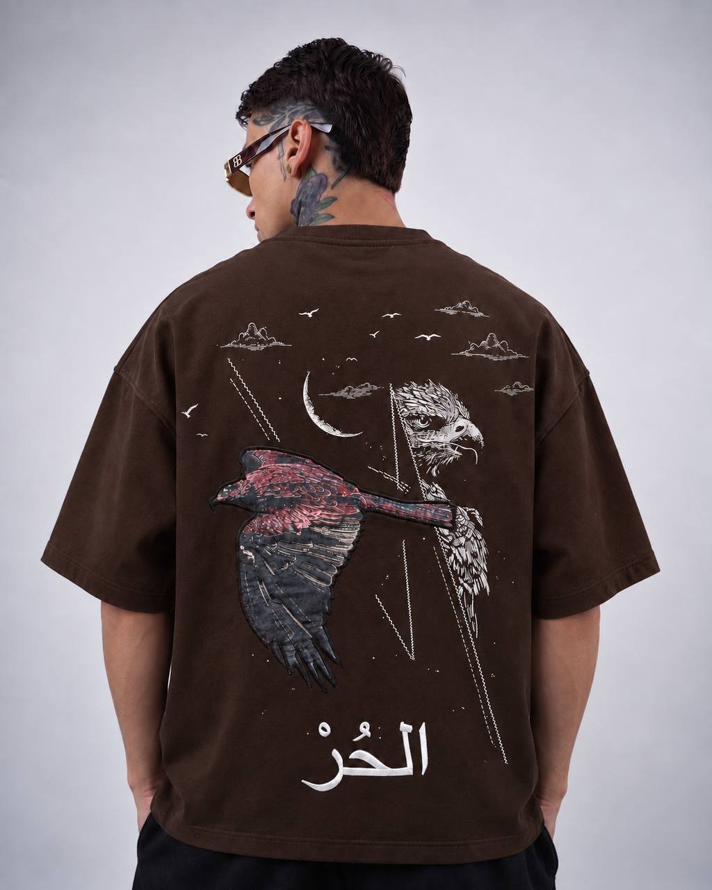 Eagle Oversize Kesim Özel Tasarım Unisex Tişört - Kahverengi