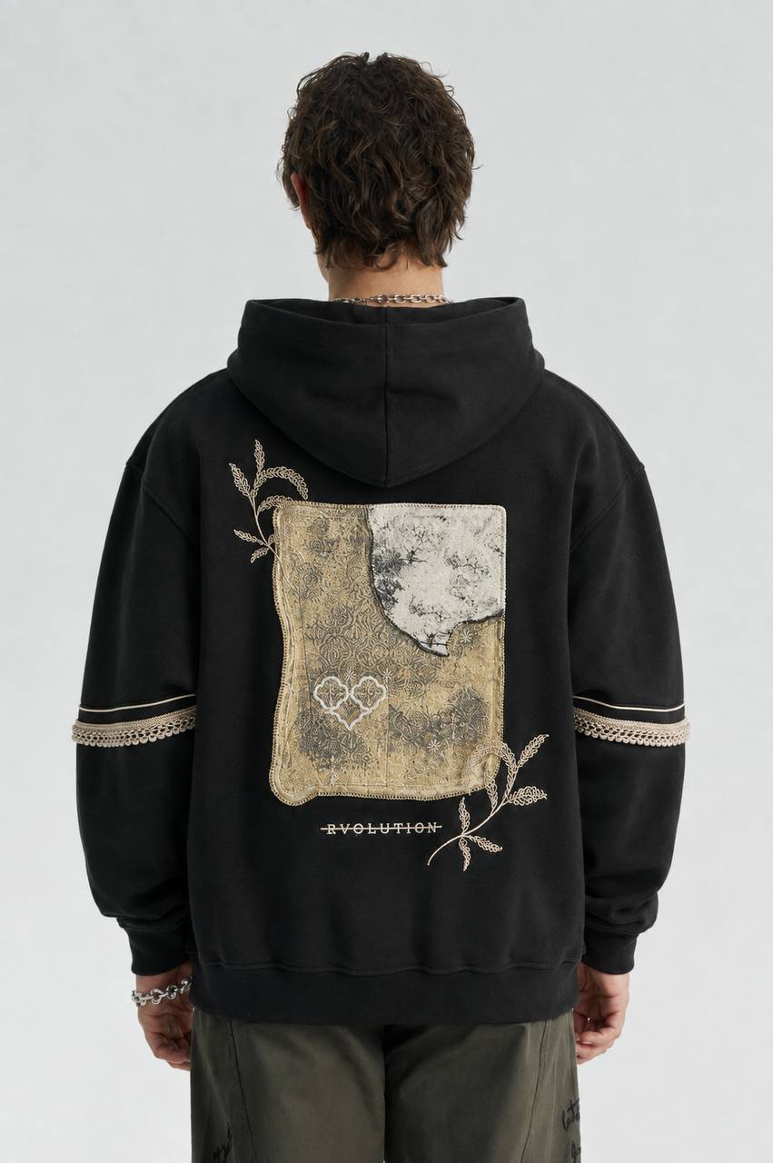 Evo Oversize Kesim Özel Tasarım Unisex Hoodie - Siyah