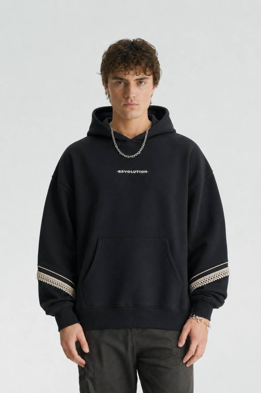 Evo Oversize Kesim Özel Tasarım Unisex Hoodie - Siyah - Görsel 2