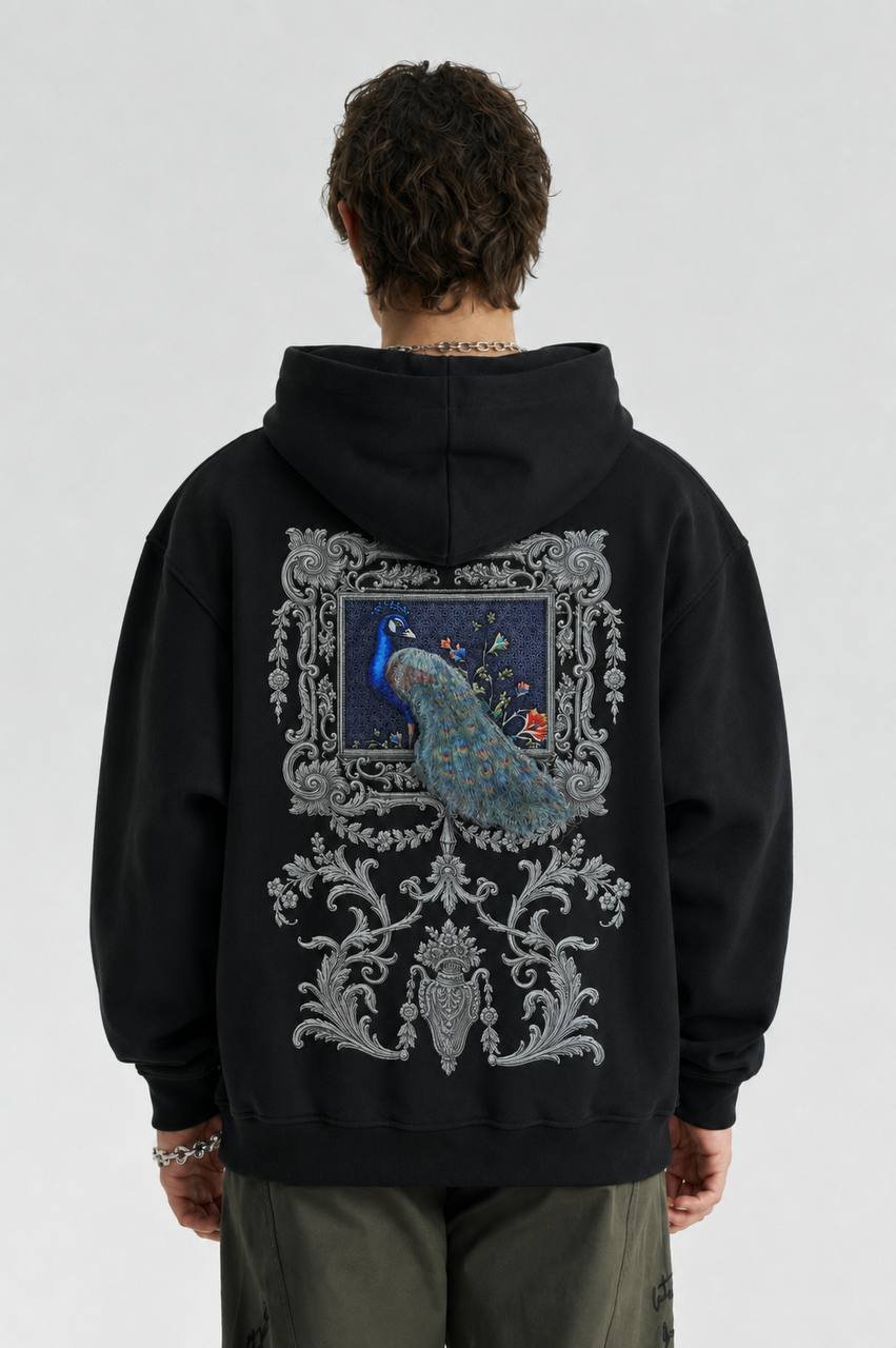 Hawk Oversize Kesim Özel Tasarım Unisex Hoodie - Siyah