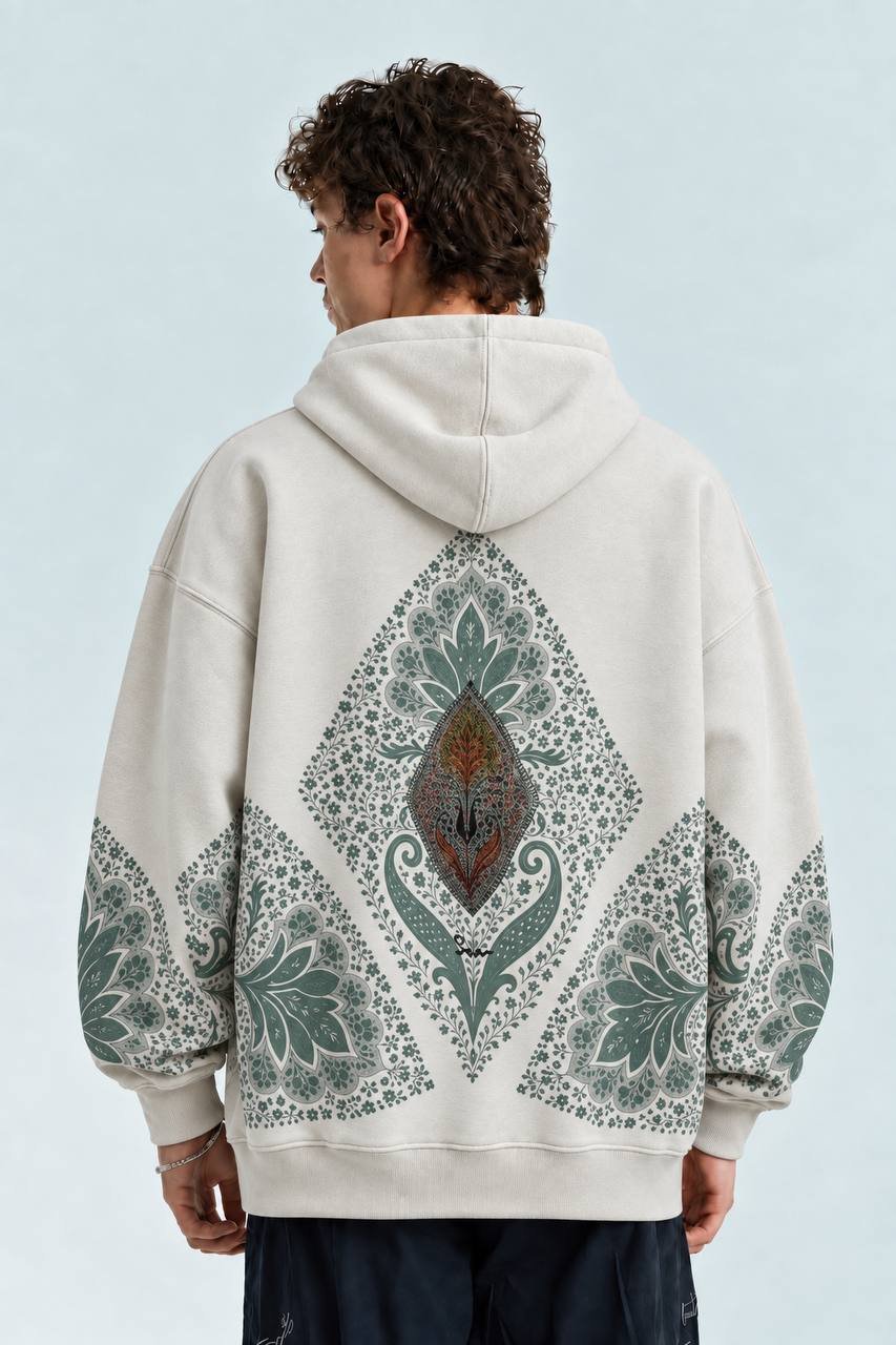 Illision Oversize Kesim Özel Tasarım Unisex Hoodie - Beyaz