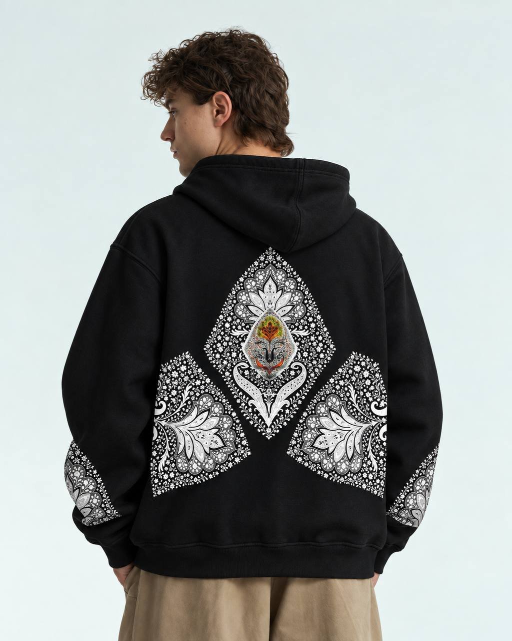 Illision Oversize Kesim Özel Tasarım Unisex Hoodie - Siyah