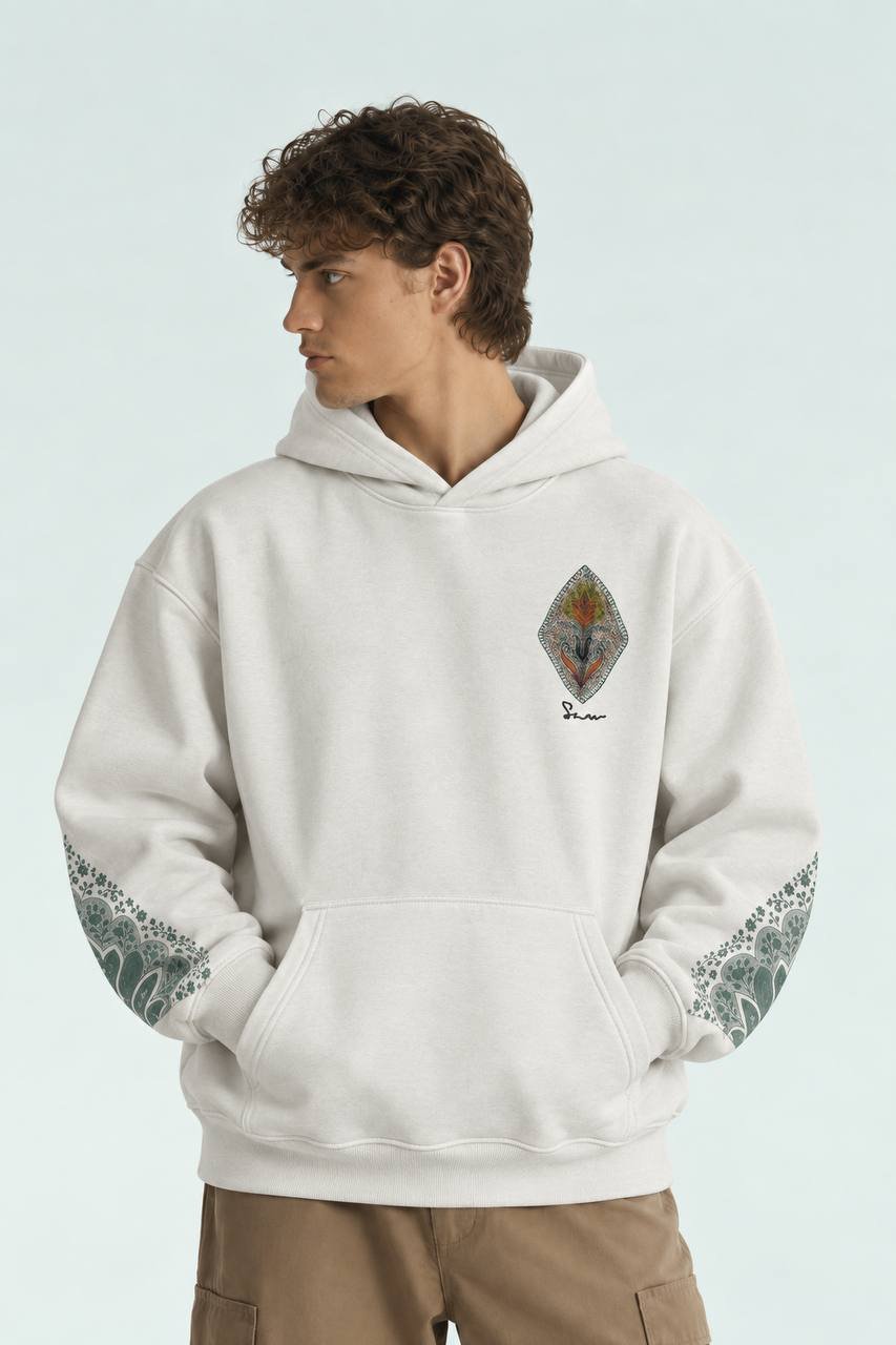 Illision Oversize Kesim Özel Tasarım Unisex Hoodie - Beyaz - Görsel 2