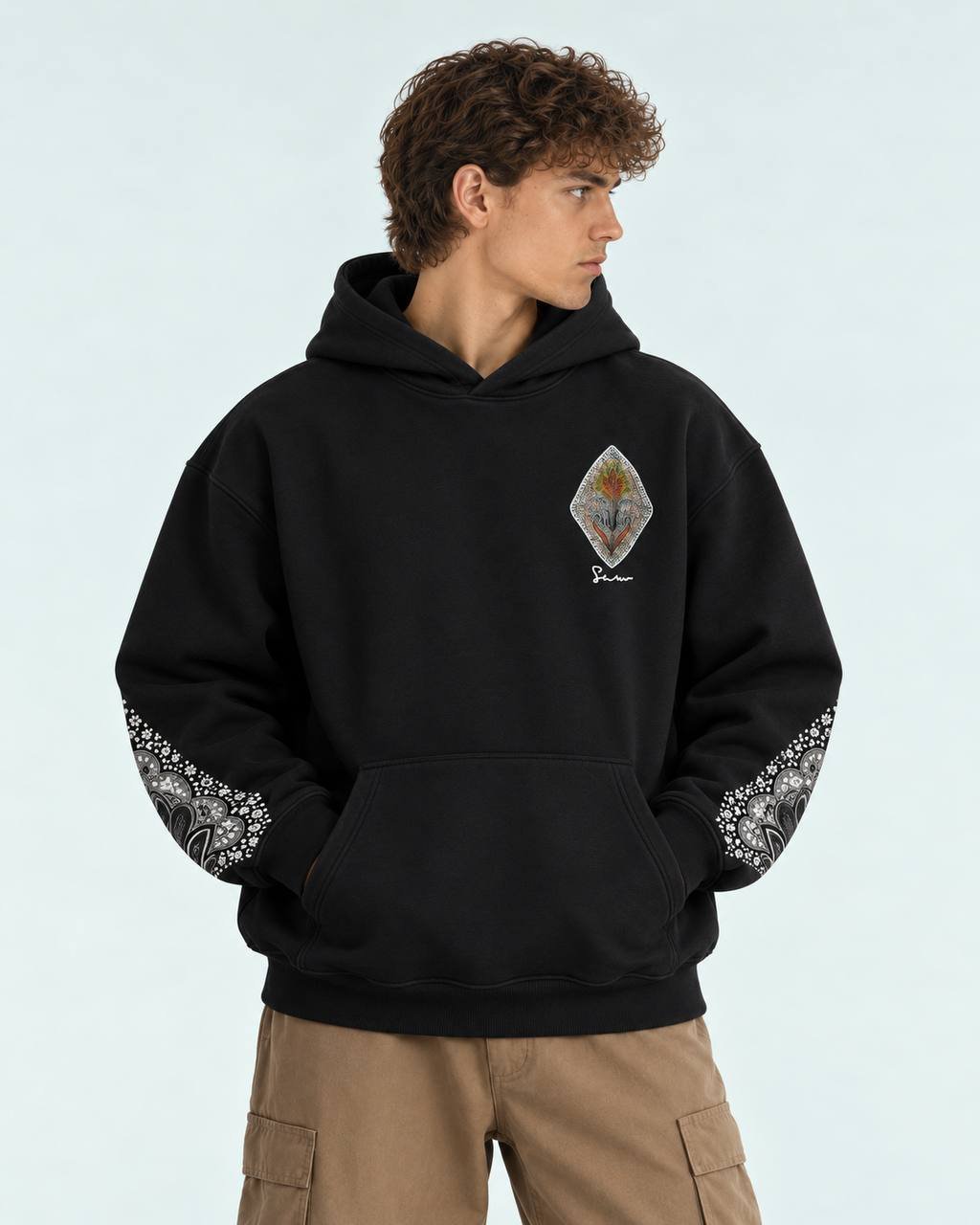 Illision Oversize Kesim Özel Tasarım Unisex Hoodie - Siyah - Görsel 2