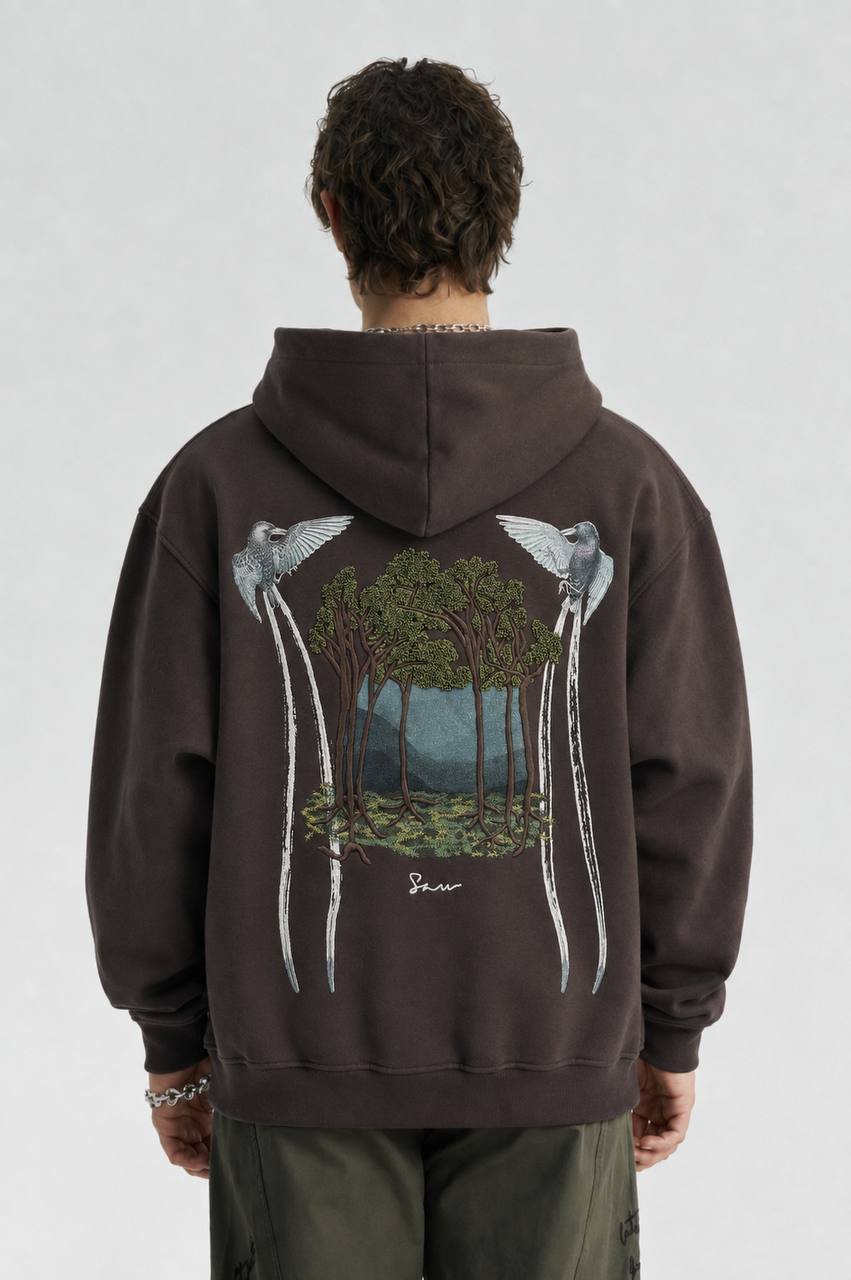 Jungle Oversize Kesim Özel Tasarım Unisex Hoodie - Kahverengi
