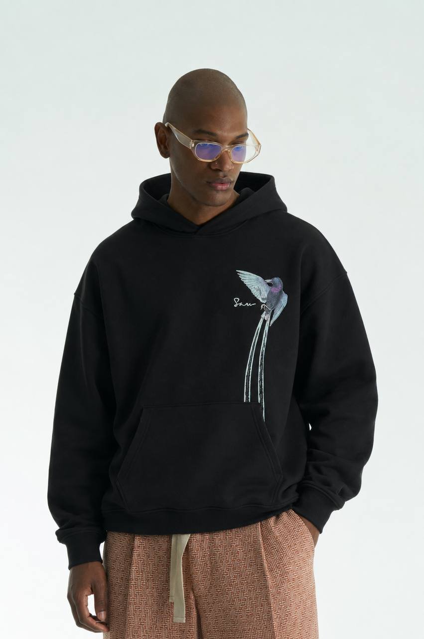 Jungle Oversize Kesim Özel Tasarım Unisex Hoodie - Siyah - Görsel 2
