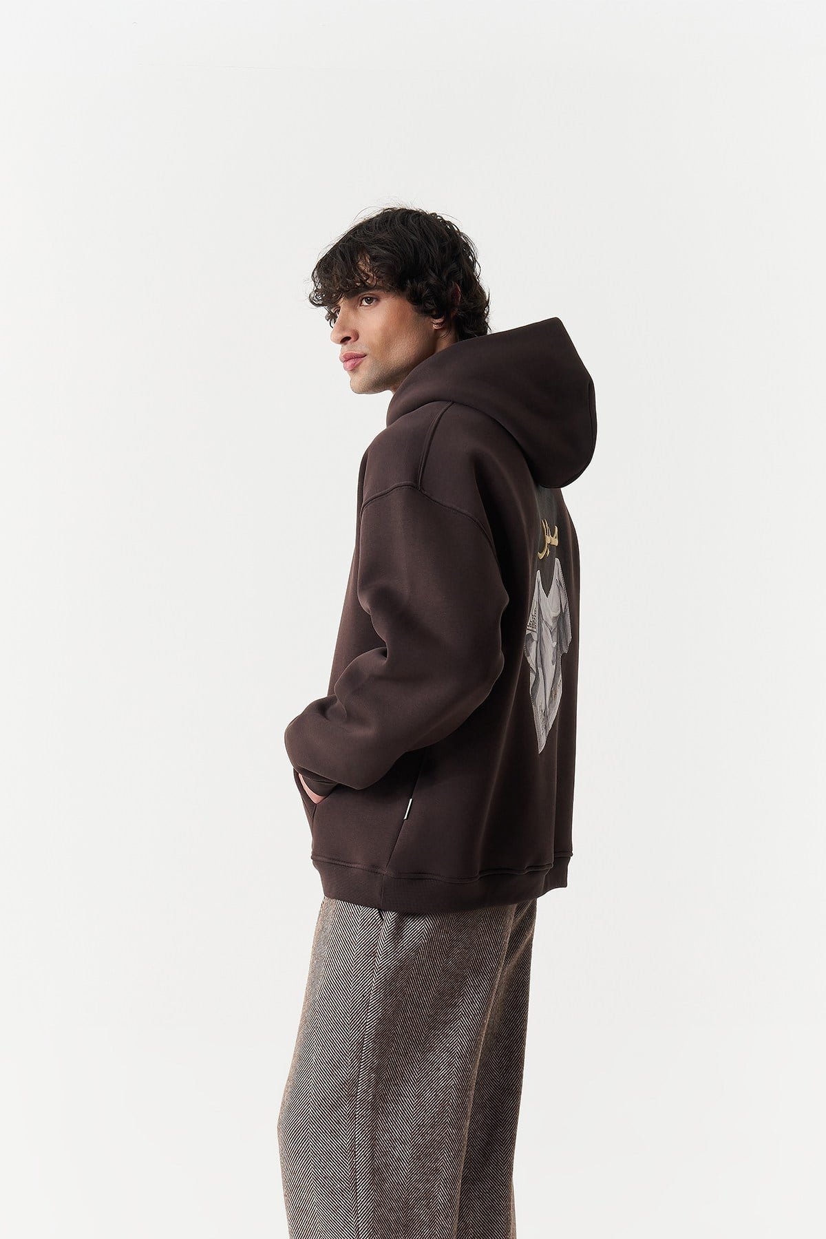 Kety Oversize Kesim Özel Tasarım Unisex Hoodie - Kahverengi - Görsel 6