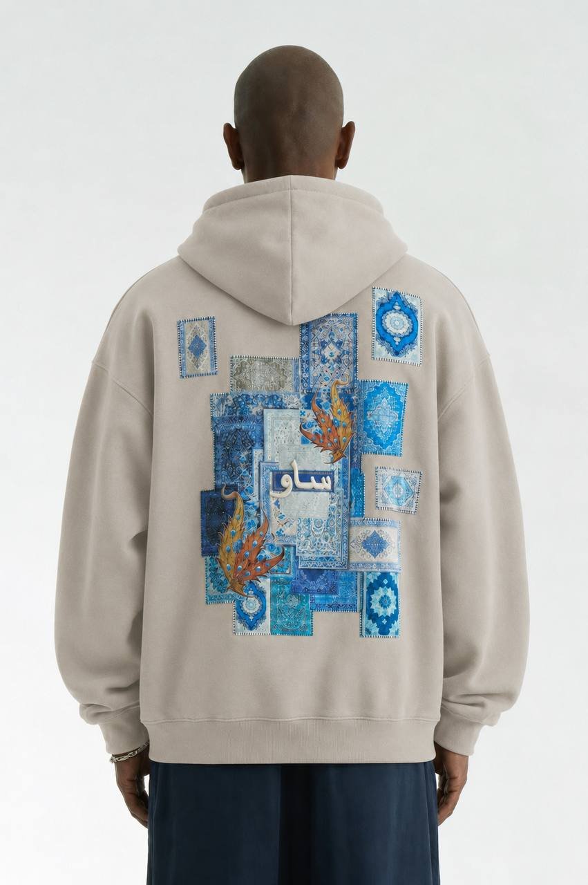 Kufs Oversize Kesim Özel Tasarım Unisex Hoodie - Krem