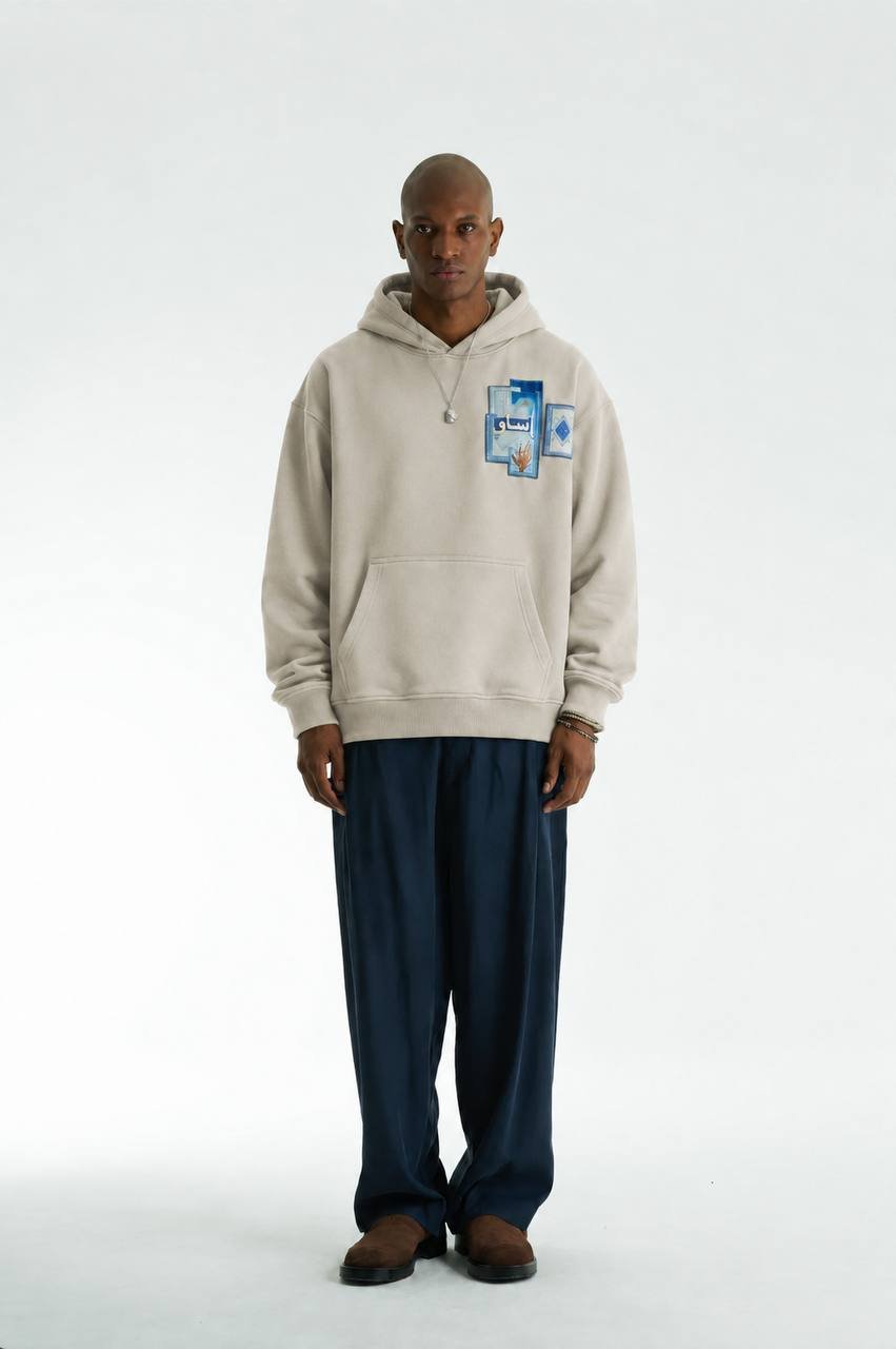 Kufs Oversize Kesim Özel Tasarım Unisex Hoodie - Krem - Görsel 2