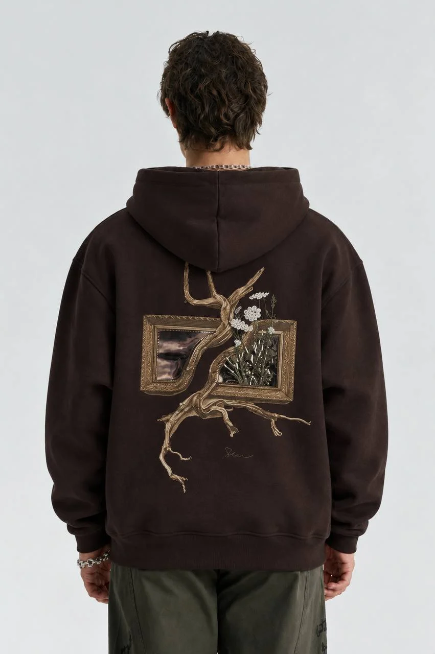 Limb Oversize Kesim Özel Tasarım Unisex Hoodie - Kahverengi