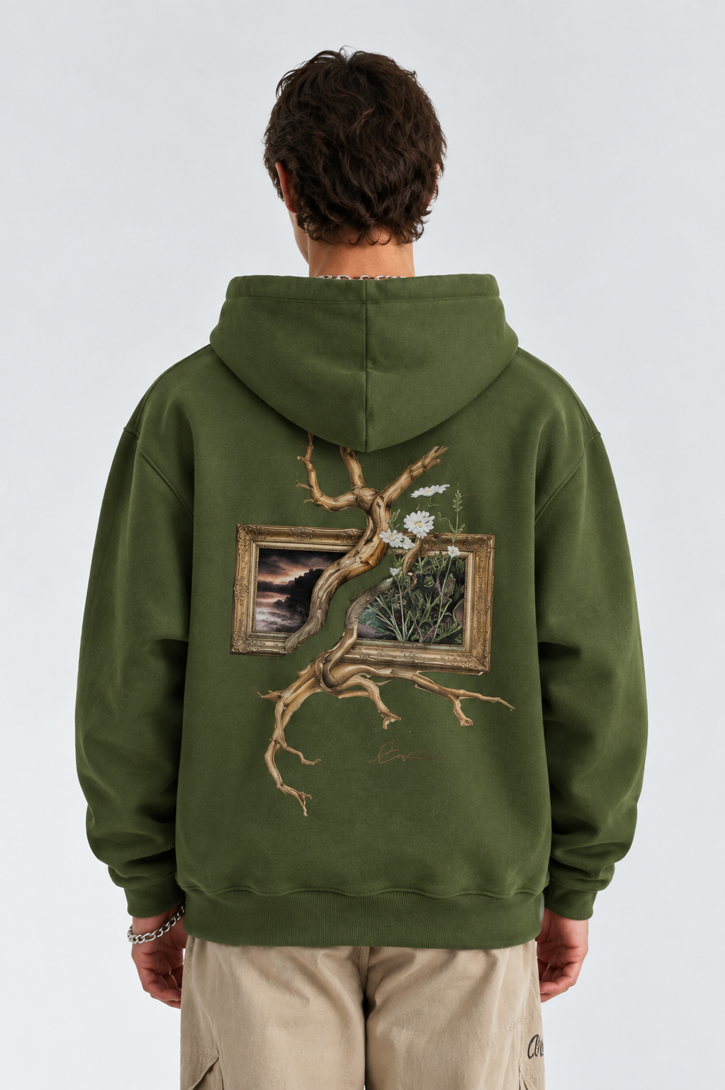 Limb Oversize Kesim Özel Tasarım Unisex Hoodie - Yeşil