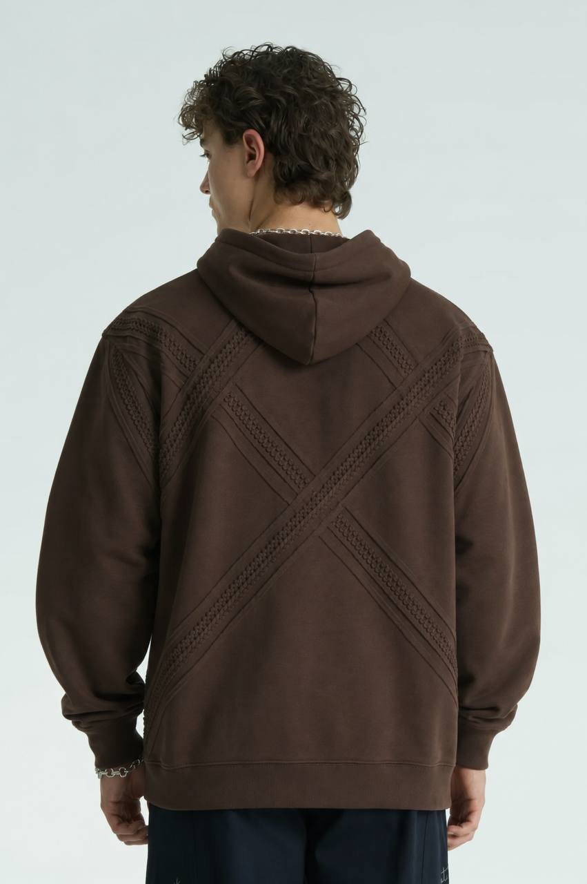 Line Oversize Kesim Özel Tasarım Unisex Hoodie - Kahverengi