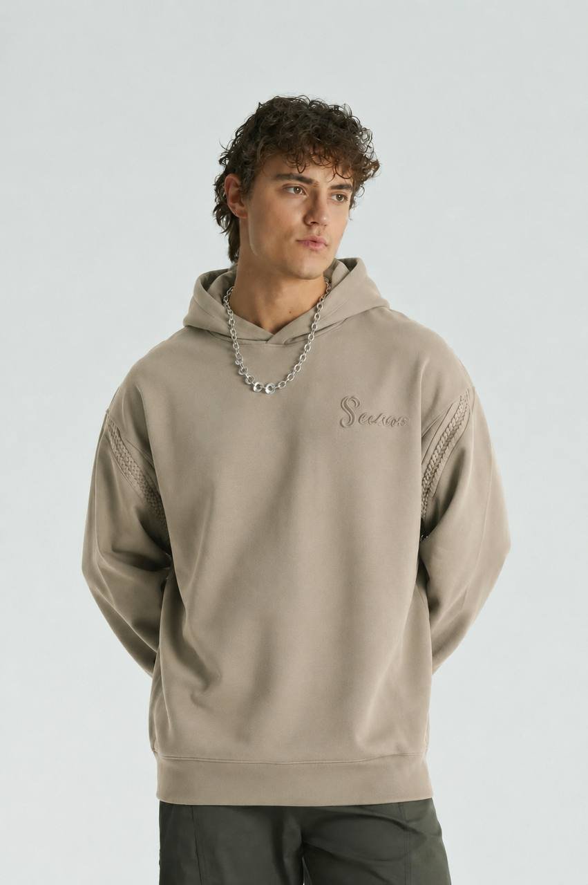 Line Oversize Kesim Özel Tasarım Unisex Hoodie - Krem - Görsel 2