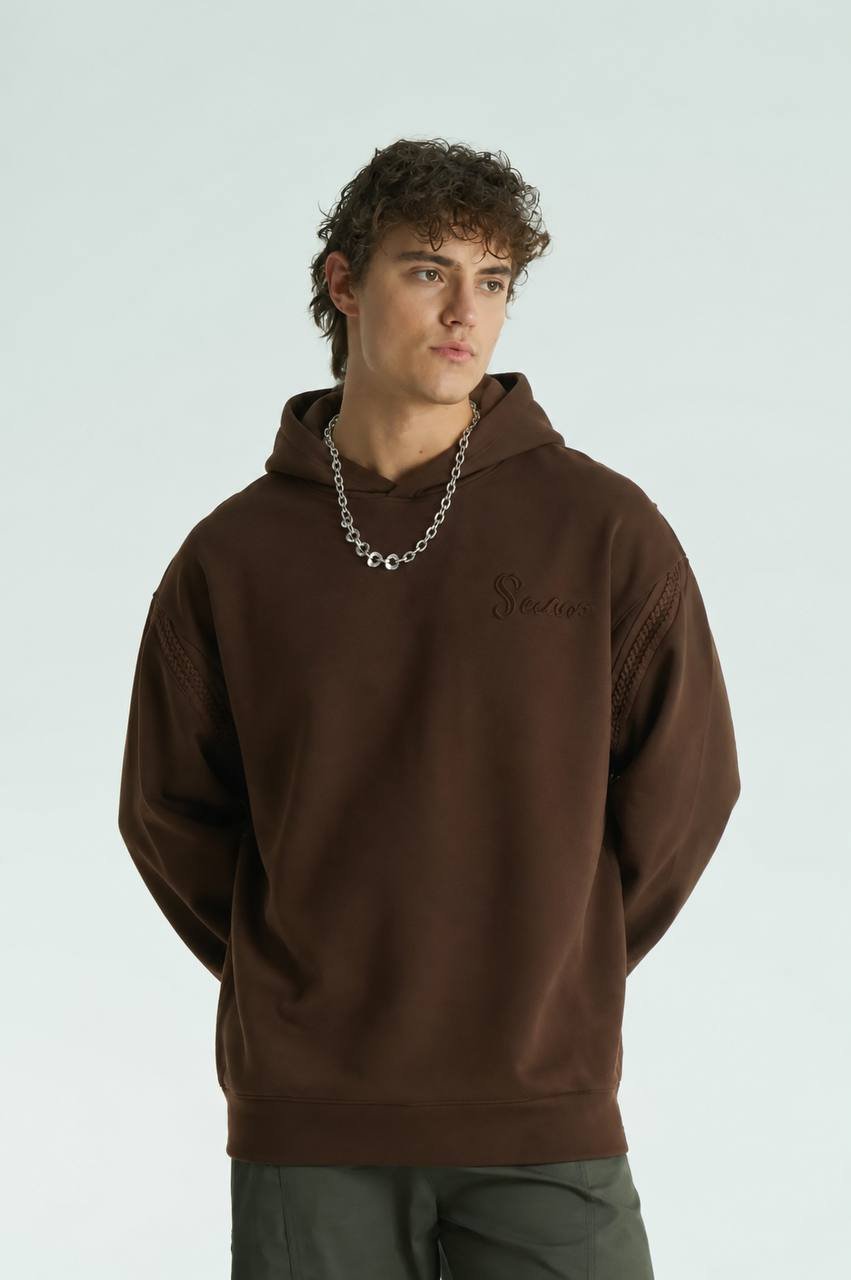Line Oversize Kesim Özel Tasarım Unisex Hoodie - Kahverengi - Görsel 2