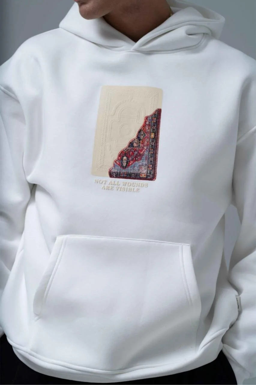Lope Oversize Kesim Özel Tasarım Unisex Hoodie - Beyaz - Görsel 2