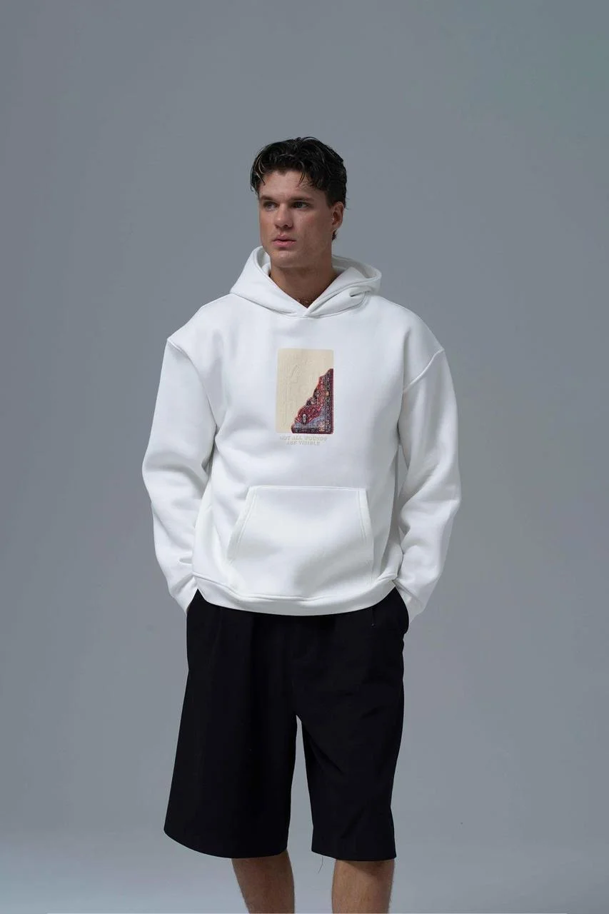 Lope Oversize Kesim Özel Tasarım Unisex Hoodie - Beyaz - Görsel 3