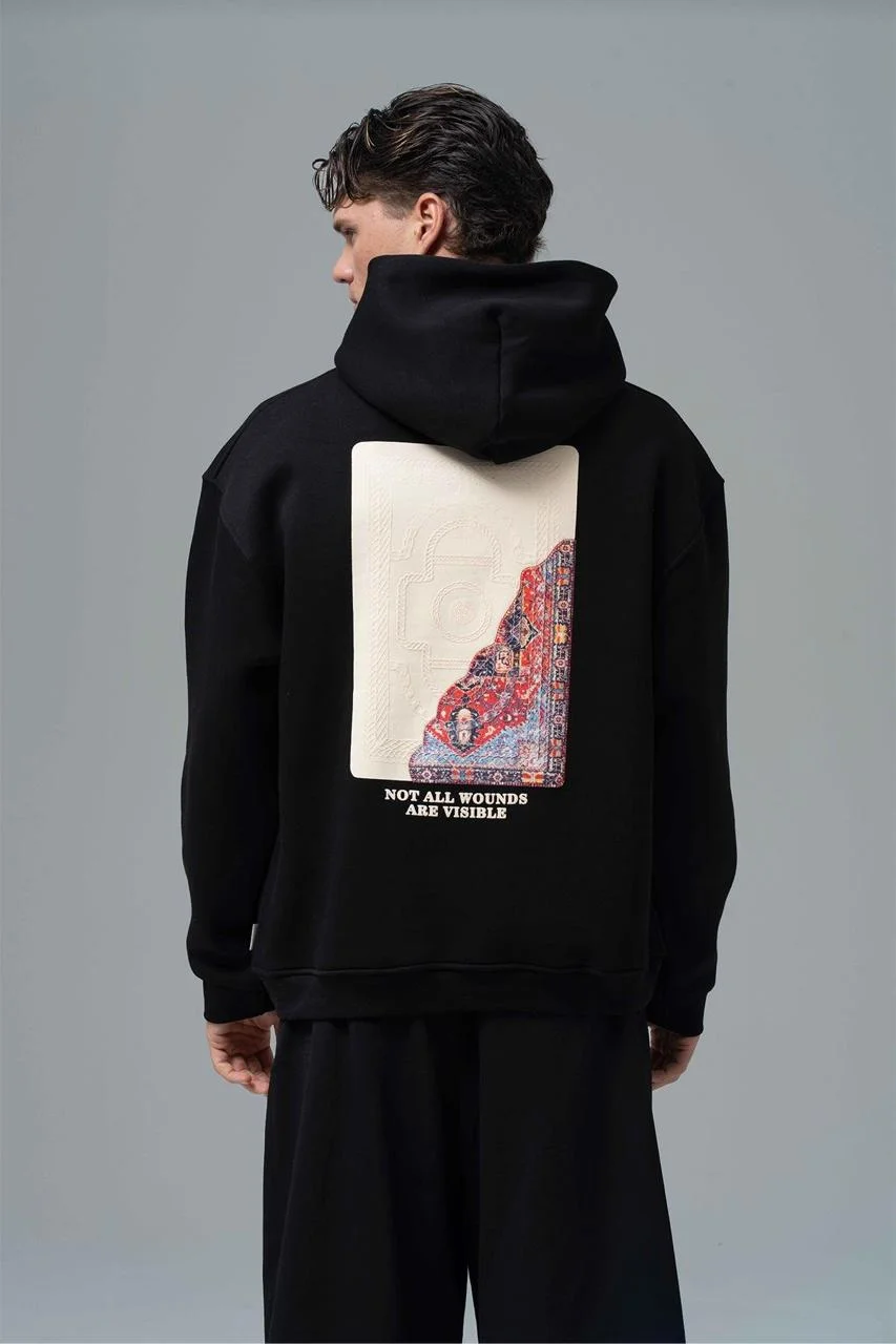 Lope Oversize Kesim Özel Tasarım Unisex Hoodie - Siyah