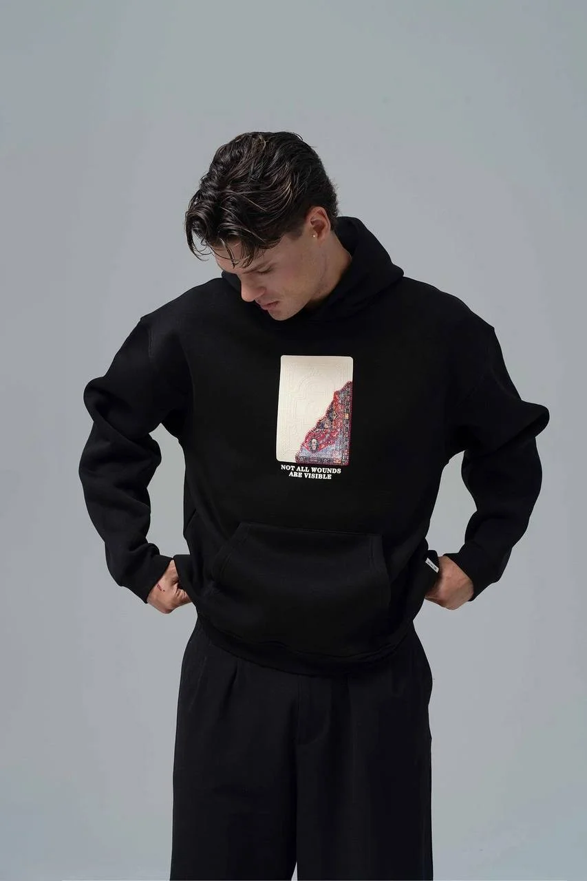 Lope Oversize Kesim Özel Tasarım Unisex Hoodie - Siyah - Görsel 2