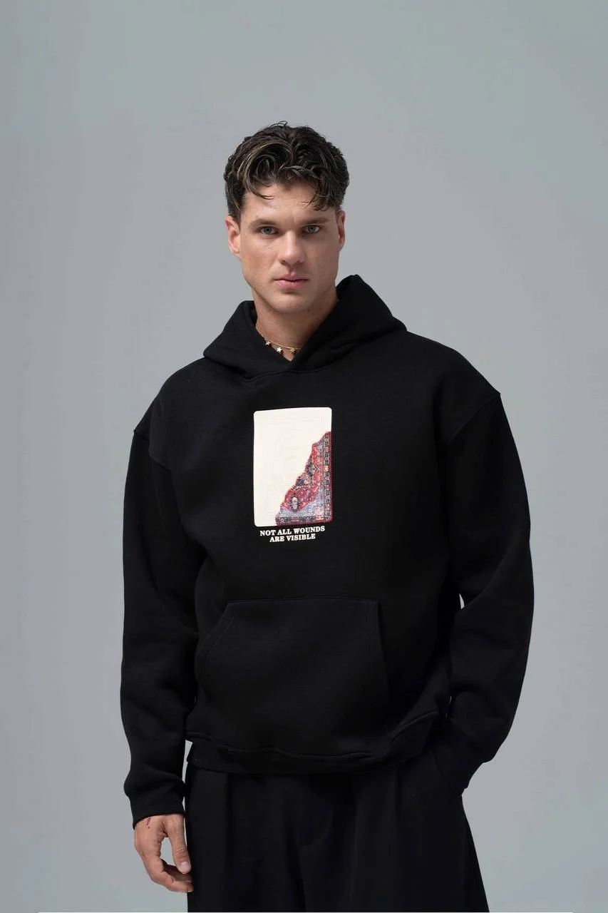 Lope Oversize Kesim Özel Tasarım Unisex Hoodie - Siyah - Görsel 3