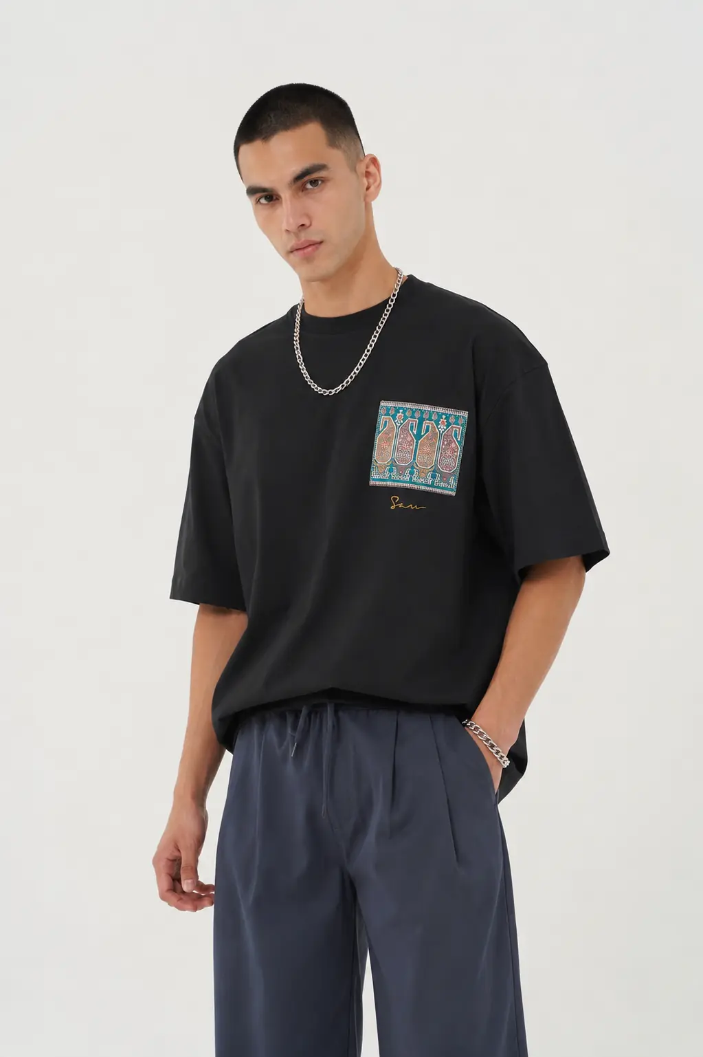 Lurk Oversize Kesim Özel Tasarım Erkek Tişört - Siyah - Görsel 2