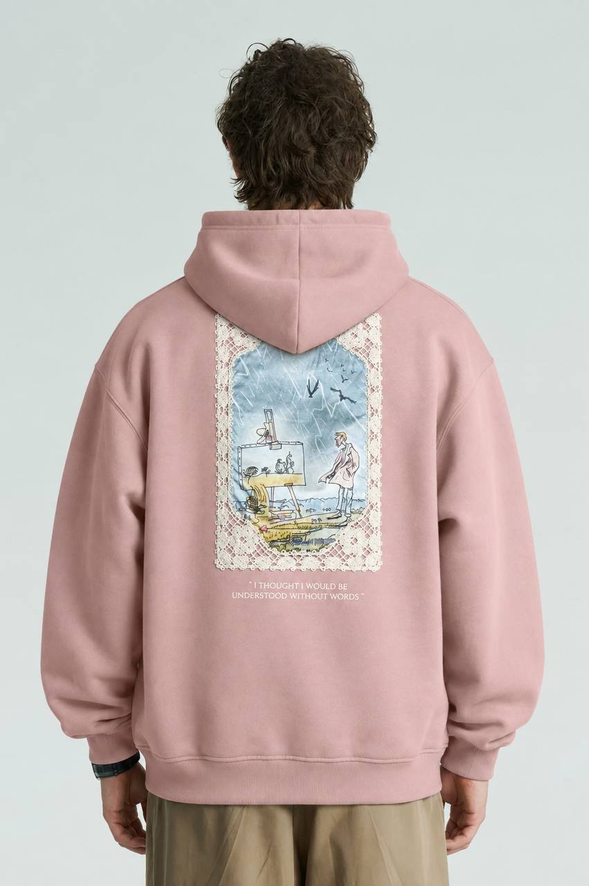 Lyon Oversize Kesim Özel Tasarım Unisex Hoodie - Pembe