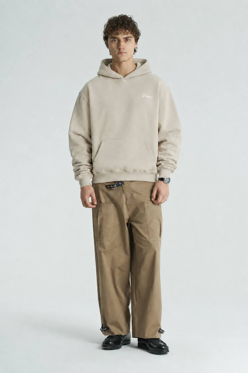 Lyon Oversize Kesim Özel Tasarım Unisex Hoodie - Krem - Görsel 2