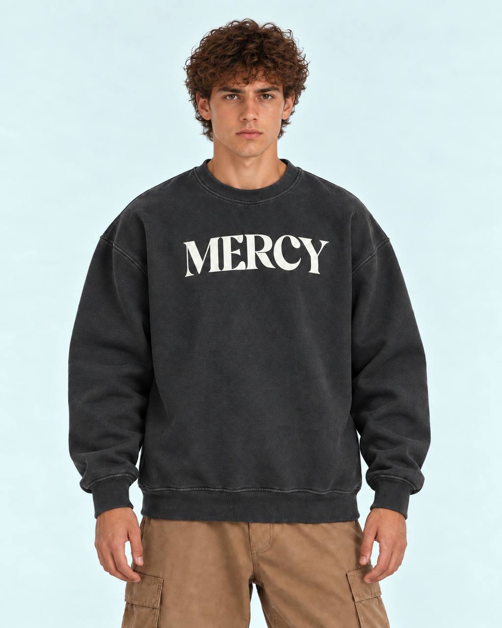 Mercy Baskılı Oversize Kesim Özel Tasarım Unisex Sweatshirt - Siyah