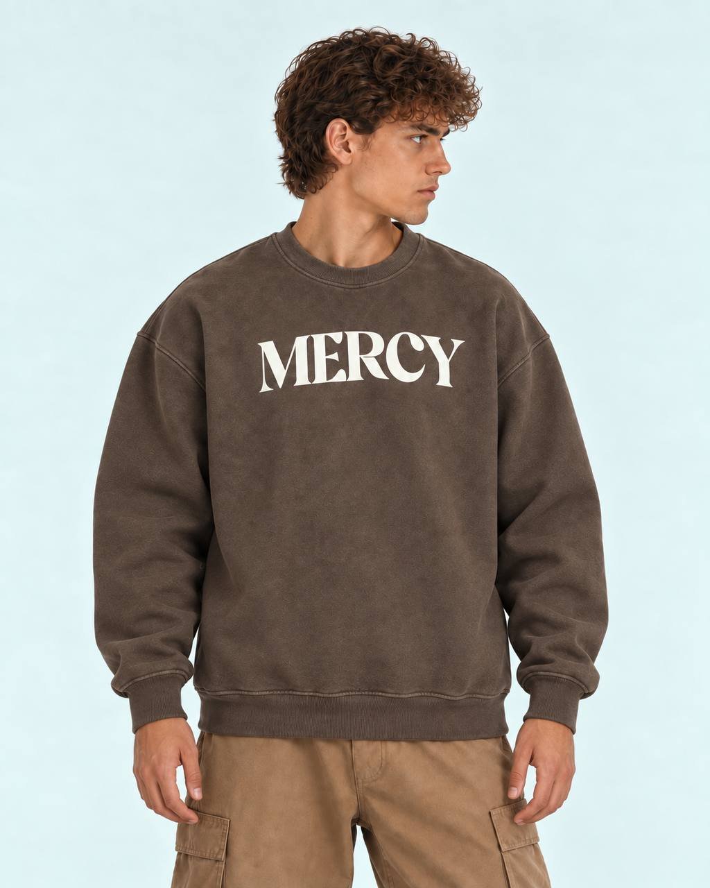 Mercy Baskılı Oversize Kesim Özel Tasarım Unisex Sweatshirt - Siyah - Kahverengi