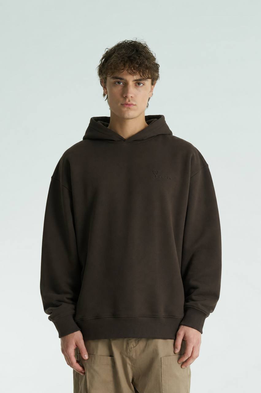 Mim Oversize Kesim Özel Tasarım Unisex Hoodie - Kahverengi - Görsel 2