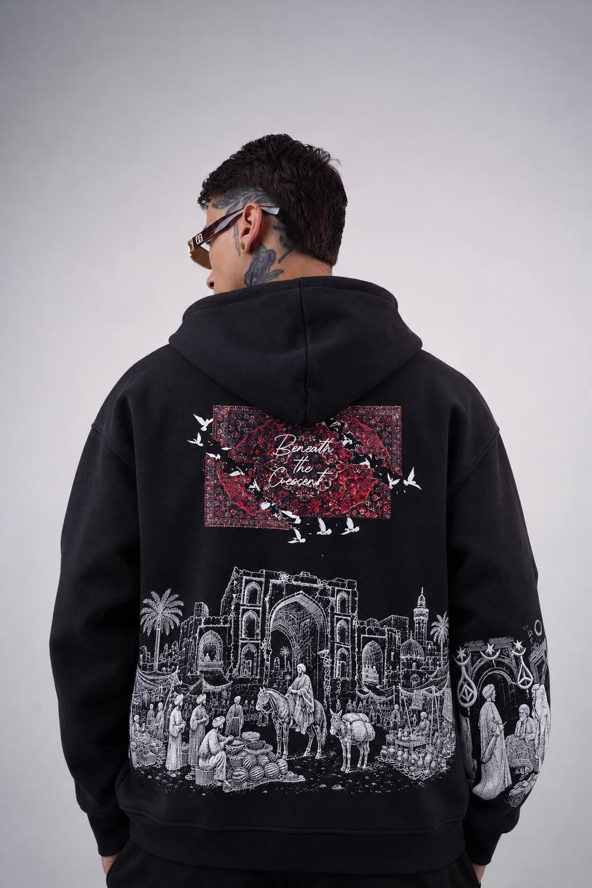 Mirage Oversize Kesim Özel Tasarım Unisex Hoodie - Siyah