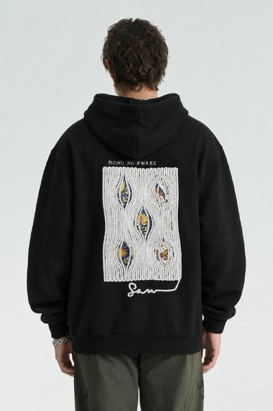 Mono Oversize Kesim Özel Tasarım Unisex Hoodie - Siyah