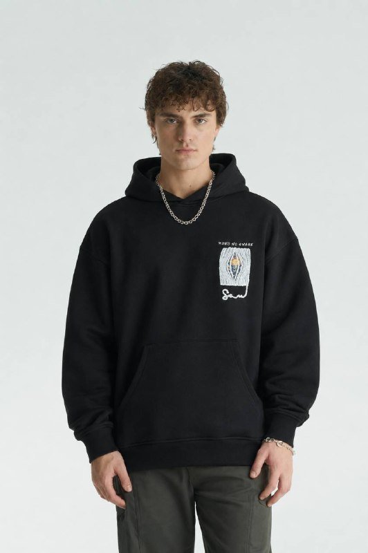 Mono Oversize Kesim Özel Tasarım Unisex Hoodie - Siyah - Görsel 2
