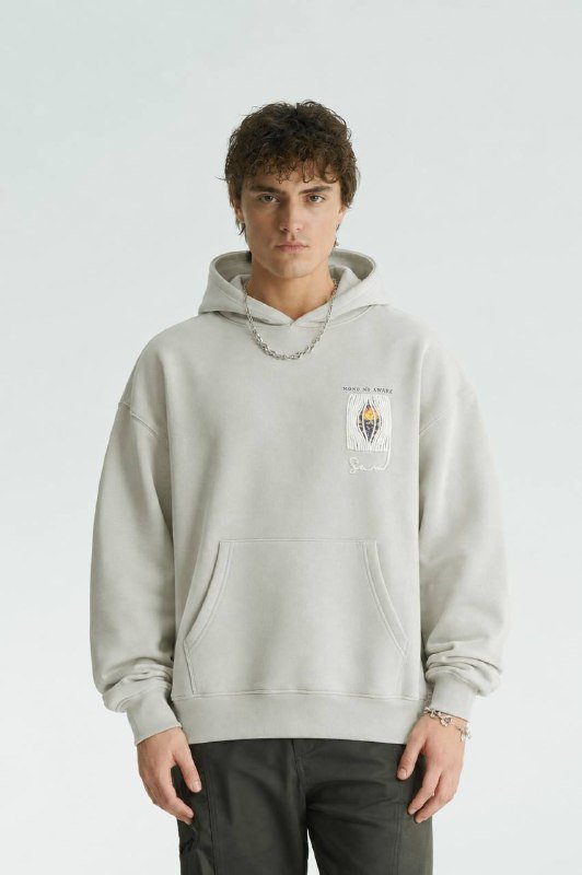 Mono Oversize Kesim Özel Tasarım Unisex Hoodie - Krem - Görsel 2