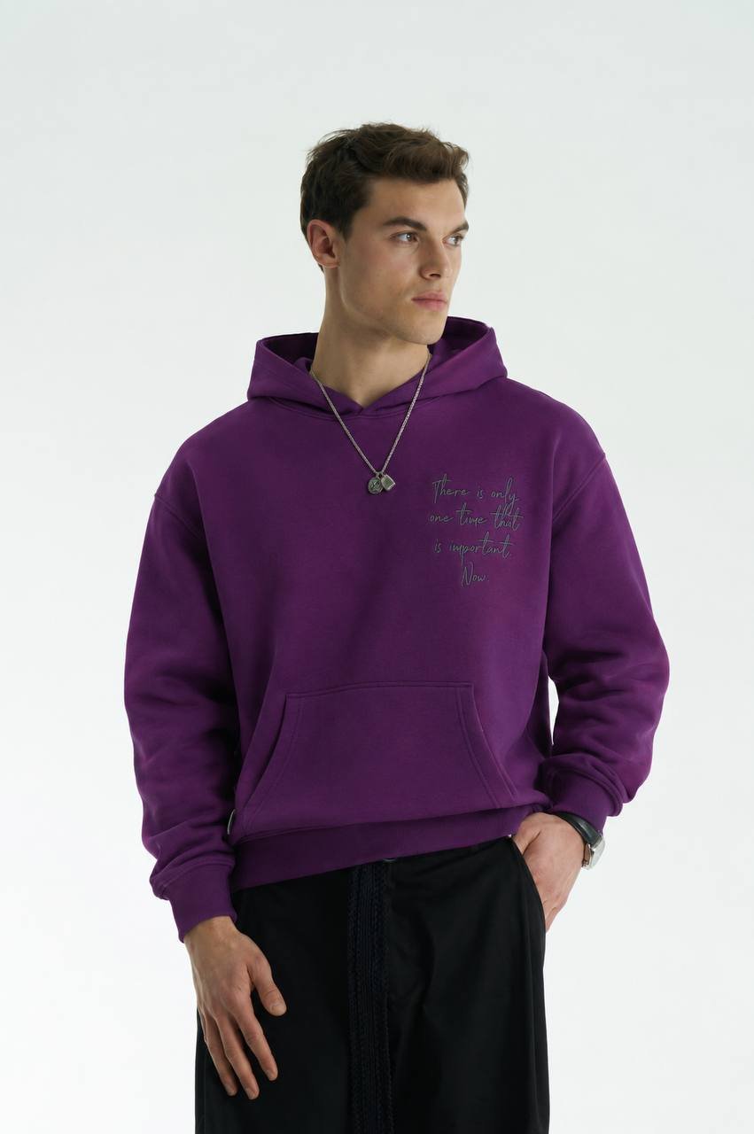 Parrot Oversize Kesim Özel Tasarım Unisex Hoodie - Mor - Görsel 2