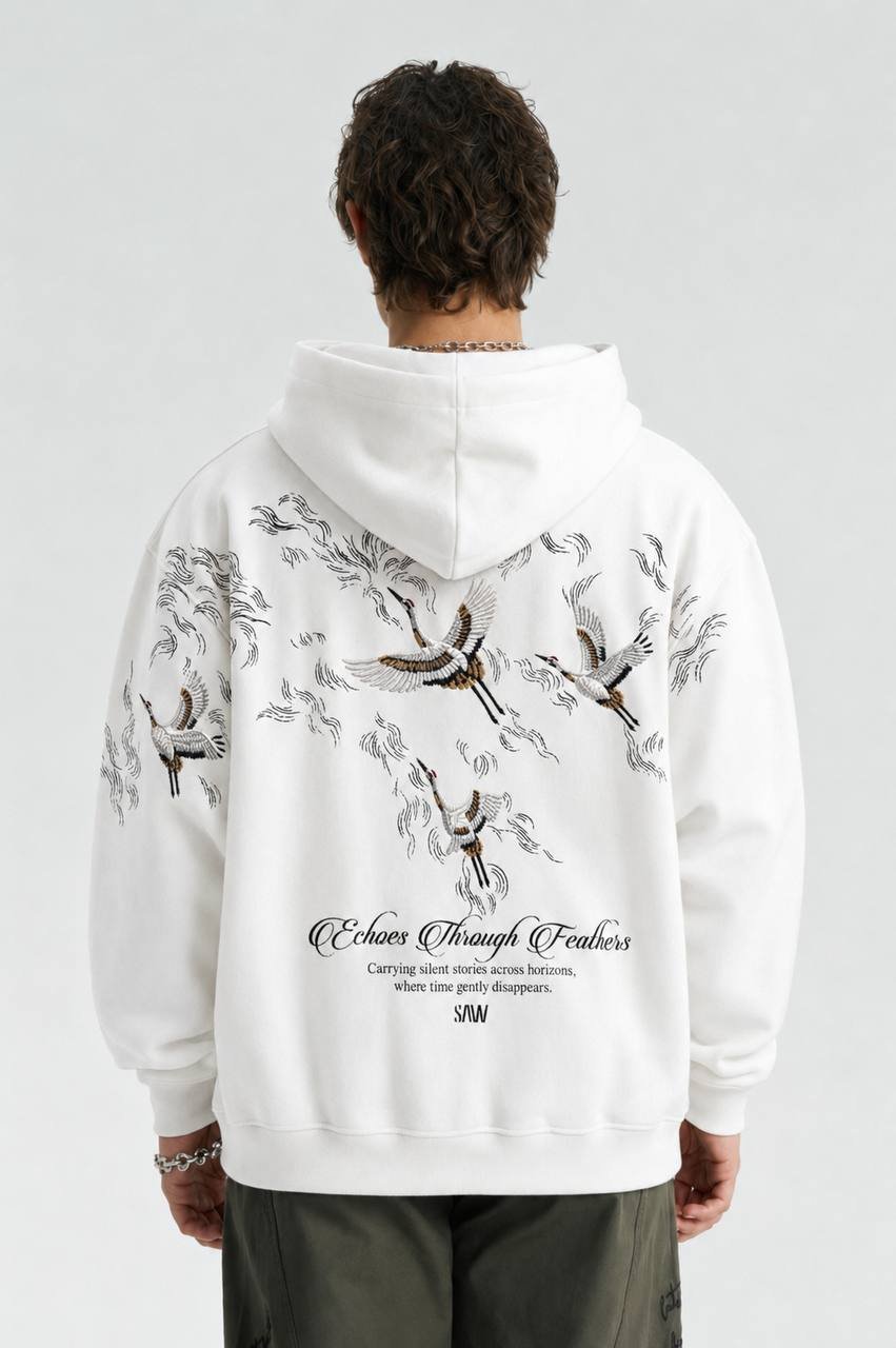 Pelican Oversize Kesim Özel Tasarım Unisex Hoodie - Beyaz