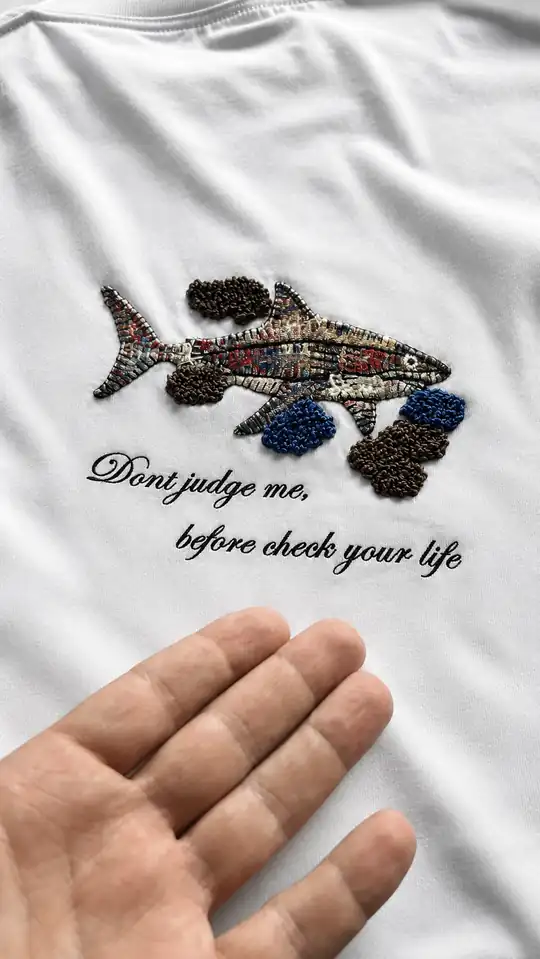 Shark Oversize Kesim Özel Tasarım Erkek Tişört - Beyaz - Görsel 3