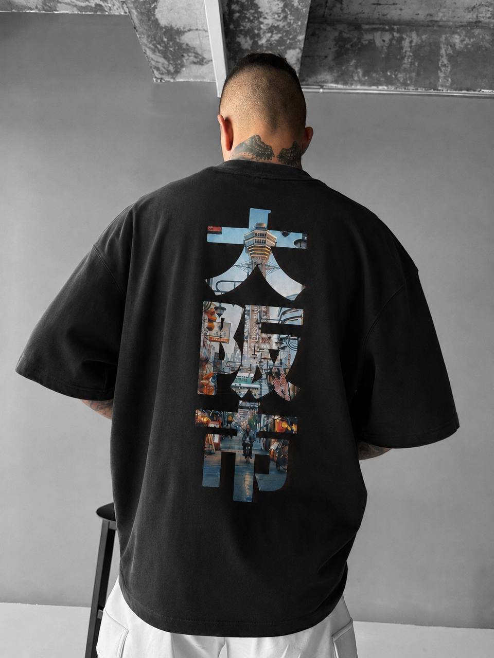 Shibuya Oversize Kesim Özel Tasarım Tişört - Siyah - Görsel 3