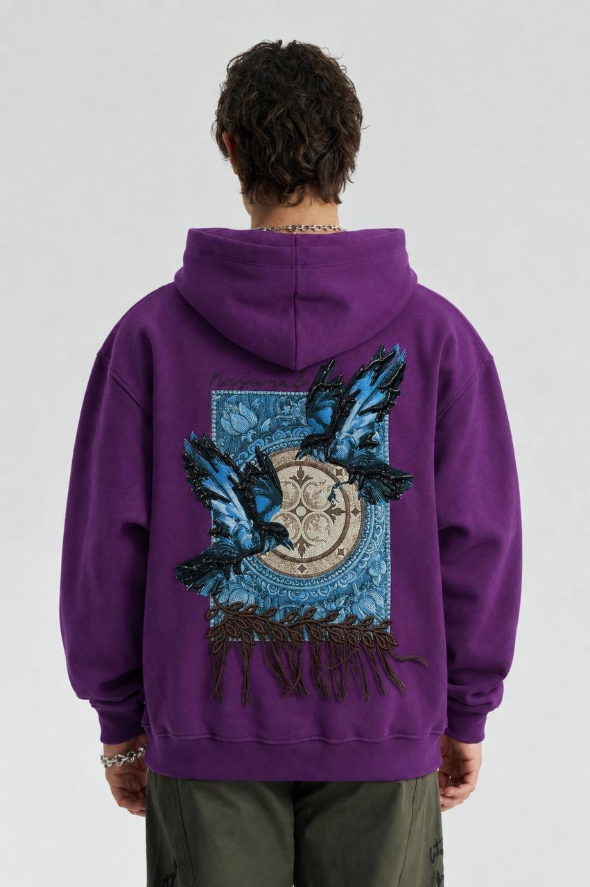 Soju Oversize Kesim Özel Tasarım Unisex Hoodie - Mor
