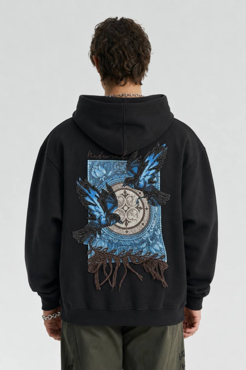Soju Oversize Kesim Özel Tasarım Unisex Hoodie - Siyah